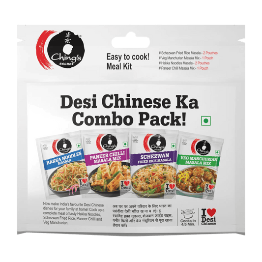 Desi Chinese Combo pack | Easy to Cook | Hakka Noodles Masala, Paneer Chilli Masala, Schezwan Fried Rice Masala & Veg Manchurian Masala |Saves Time | Authentic Desi Chinese | 120g (Pack of 6)