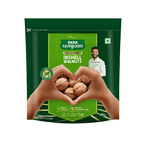 Inshell Walnuts, Akhrot | Rich in Protein, Dietary Fibre & Magnesium | Source of Phosphorus | Naturally Cholesterol Free | Nutritious Snack | 500g
