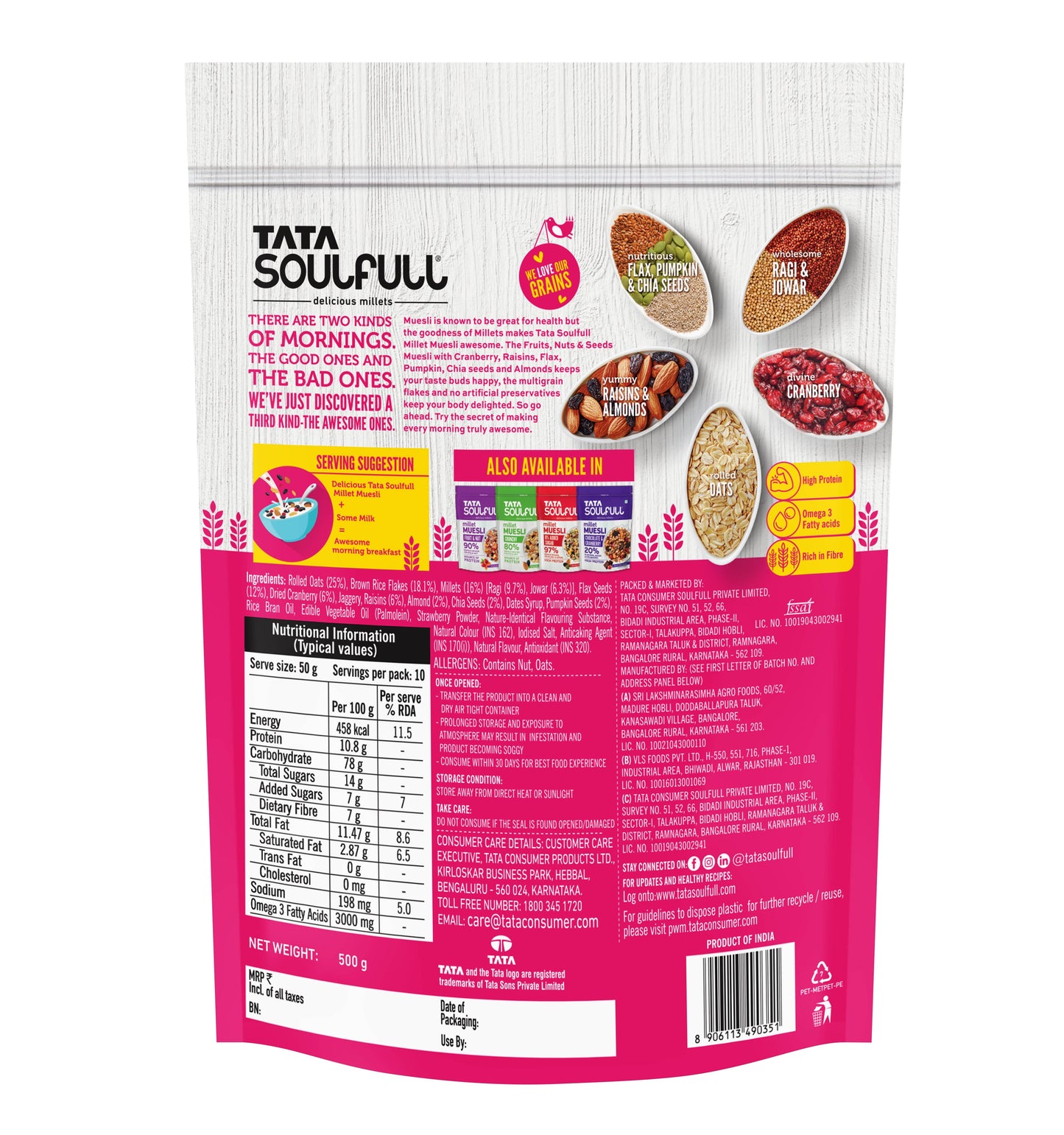 Millet Muesli - Fruit, Nuts & Seeds | 30% Fruits, Nut & Seeds | High Protein | 500g