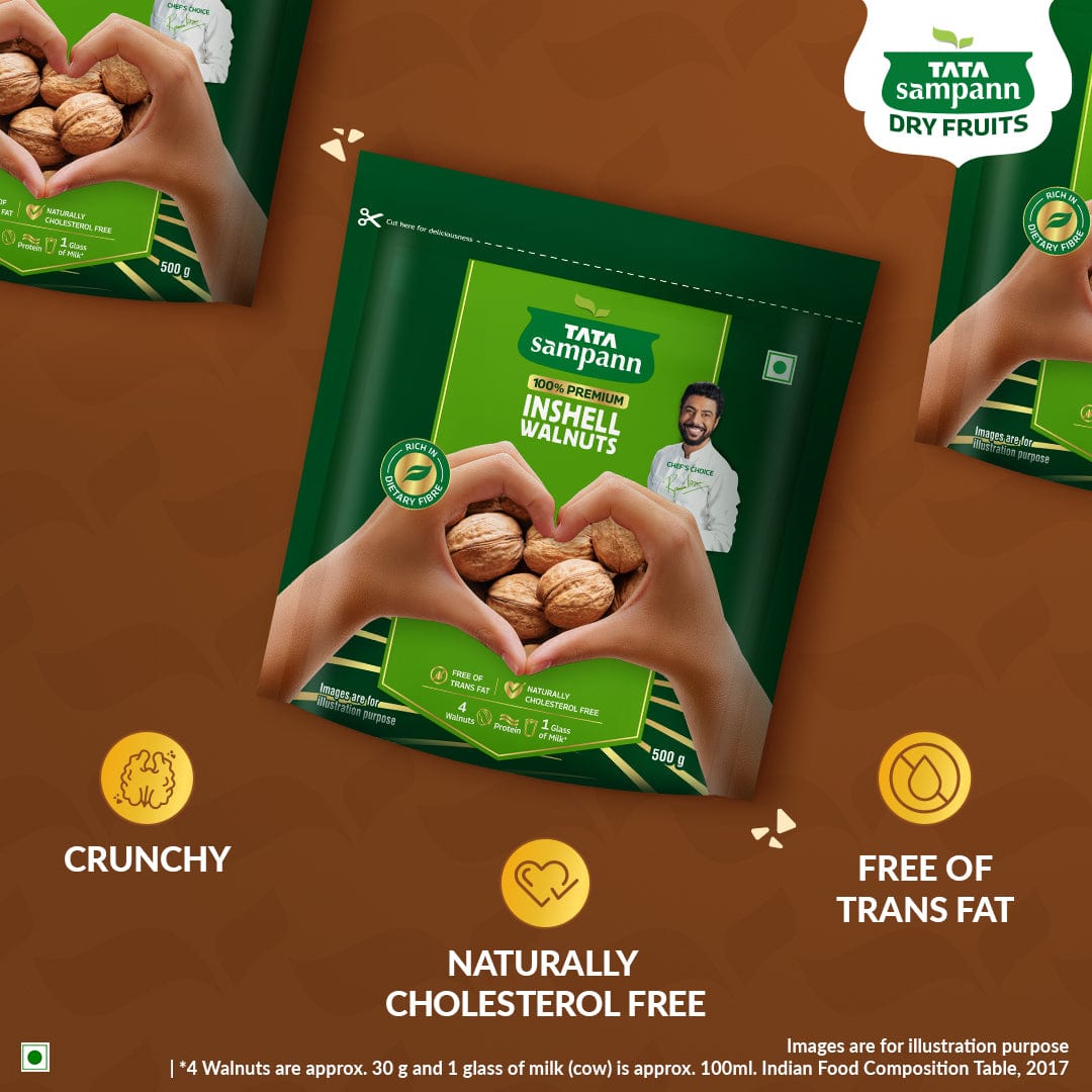 Inshell Walnuts, Akhrot | Rich in Protein, Dietary Fibre & Magnesium | Source of Phosphorus | Naturally Cholesterol Free | Nutritious Snack | 500g