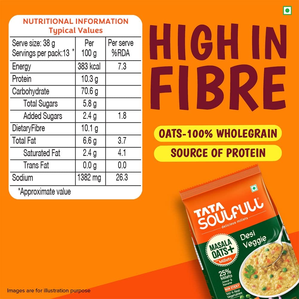 Masala Oats - Desi Veggie | 25% Millets, Real Veggies | Healthy Evening Snack | Non Sticky | 500g