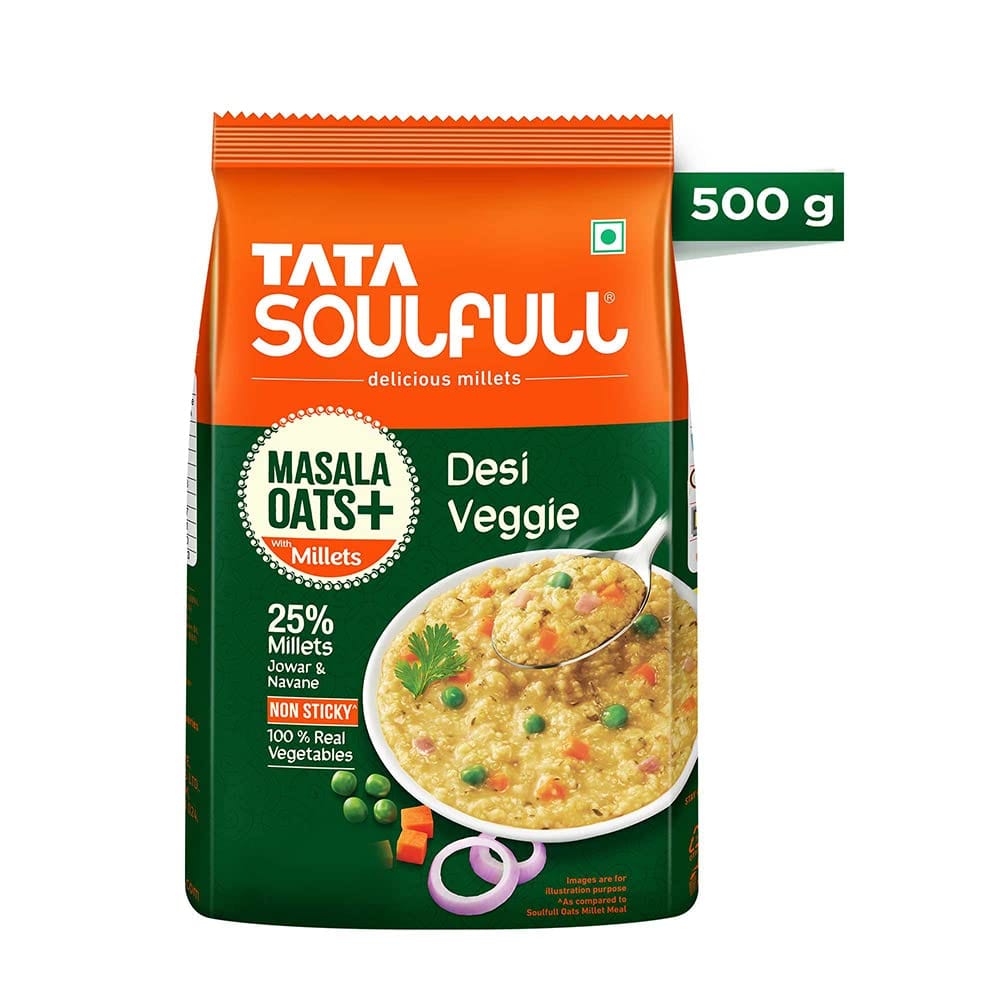 Masala Oats - Desi Veggie | 25% Millets, Real Veggies | Healthy Evening Snack | Non Sticky | 500g