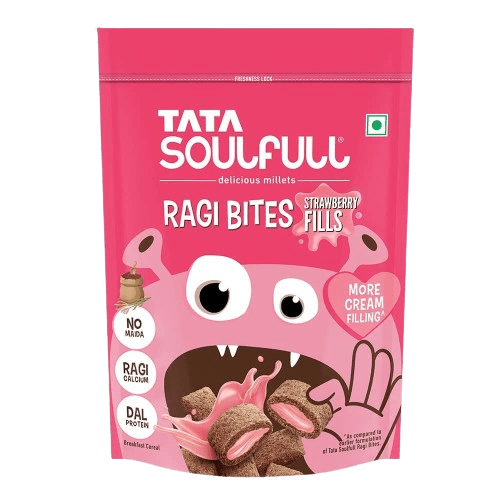 Ragi Bites - Strawberry Fills | No Maida | Power of Calcium | Dal Protein | Delicious Breakfast, Snack | No Preservatives | Gluten Free | 250g