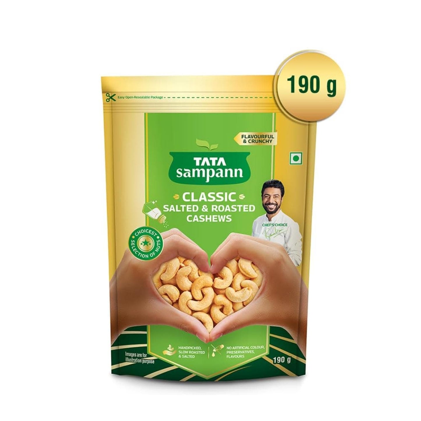 Salted & Roasted Cashews (Kaju) | Crunchy Snack | Handpicked, Salted & Slow Roasted Cashews | Rich in Protein, Magnesium, and Phosphorus | No Artificial Colours & Preservatives | 190g