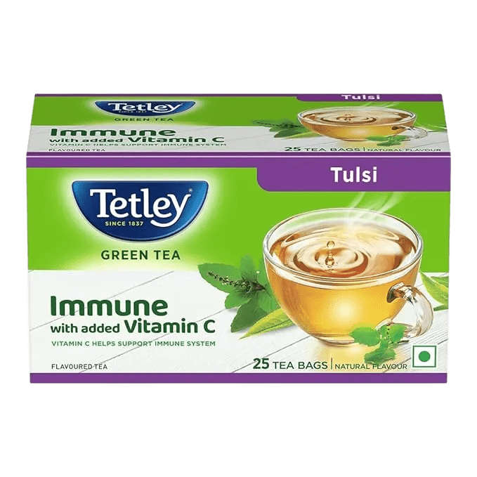 Green Tea With Tulsi | Immune, With Added Vitamin C | Boosts Immunity & Metabolism | Helps Detox & Rejuvenate | Rich in Anti-Oxidants | Plastic-free and Staple-free Tea Bags | 25 Tea Bags