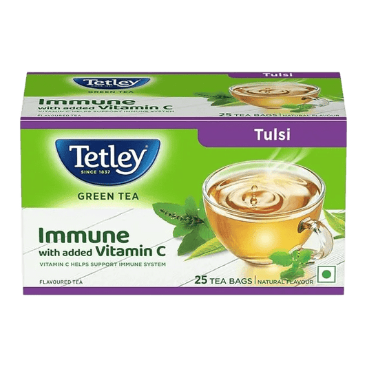 Green Tea With Tulsi | Immune, With Added Vitamin C | Boosts Immunity & Metabolism | Helps Detox & Rejuvenate | Rich in Anti-Oxidants | Plastic-free and Staple-free Tea Bags | 25 Tea Bags