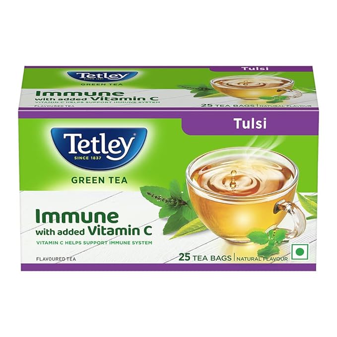 Green Tea With Tulsi | Immune, With Added Vitamin C | Boosts Immunity & Metabolism | Helps Detox & Rejuvenate | Rich in Anti-Oxidants | Plastic-free and Staple-free Tea Bags | 25 Tea Bags