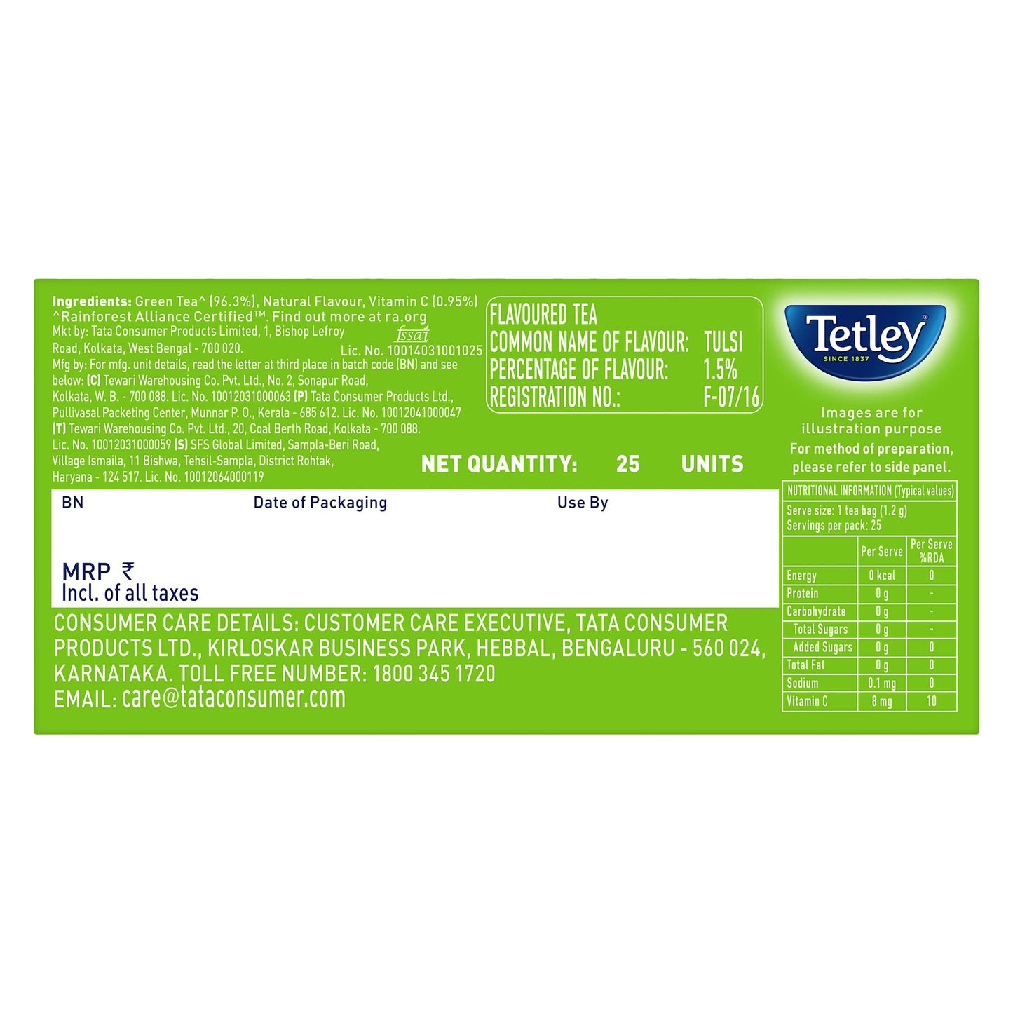 Green Tea With Tulsi | Immune, With Added Vitamin C | Boosts Immunity & Metabolism | Helps Detox & Rejuvenate | Rich in Anti-Oxidants | Plastic-free and Staple-free Tea Bags | 25 Tea Bags