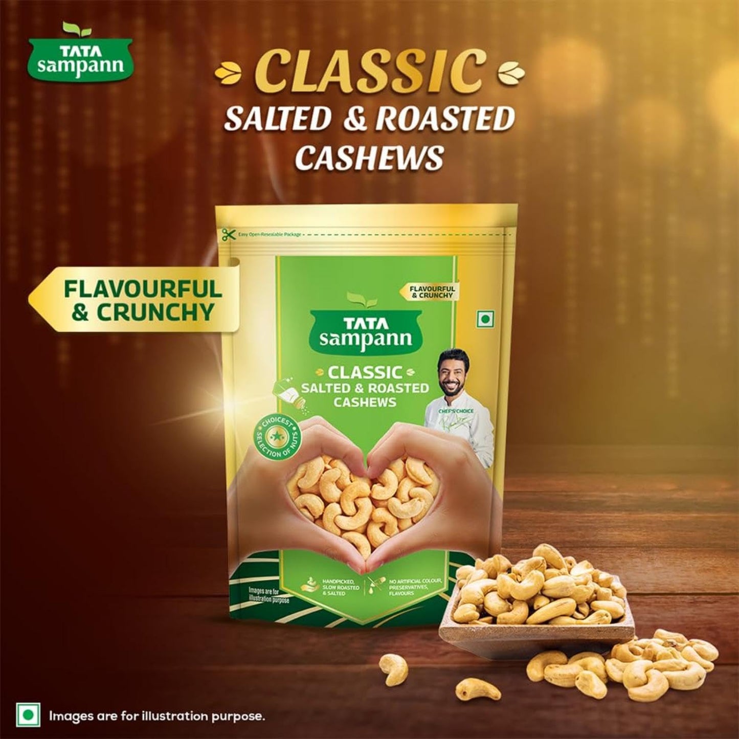 Salted & Roasted Cashews (Kaju) | Crunchy Snack | Handpicked, Salted & Slow Roasted Cashews | Rich in Protein, Magnesium, and Phosphorus | No Artificial Colours & Preservatives | 190g