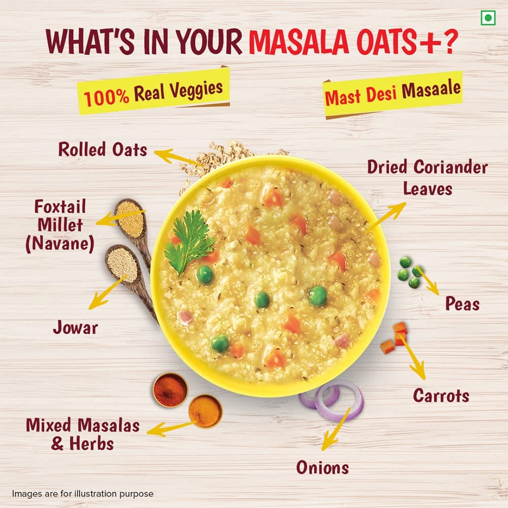 Masala Oats - Desi Veggie | 25% Millets, Real Veggies | Healthy Evening Snack | Non Sticky | 500g
