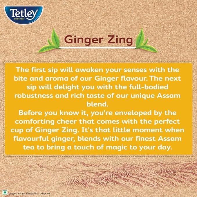 Ginger Zing - Flavoured Chai | Assam Black Tea |Ginger Aroma | Environment Friendly, Staple-free Tea Bags | 50 Tea Bags
