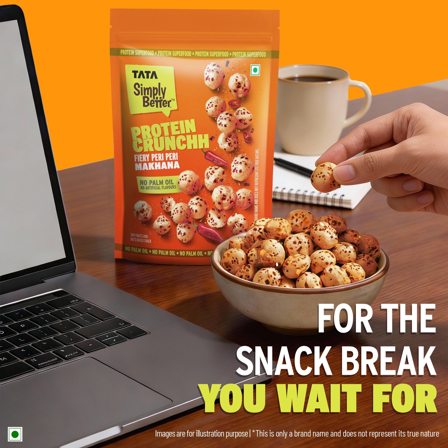 Tata Simply Better Peri Peri Makhana | 50g | Double Roasted for 2X Crunch, With No Palm Oil & Artificial Flavours, Dry Fruits & Nuts Based Snack, Made with Olive Oil