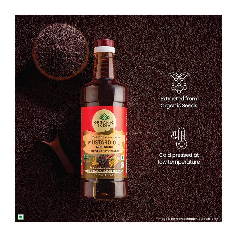 Mustard Oil I Cold-Pressed (Kachi Ghani) Cooking Oil, Naturally Contains Omega 3 I Baking, Frying, Sauteing |100% Natural, Certified Organic | 1L