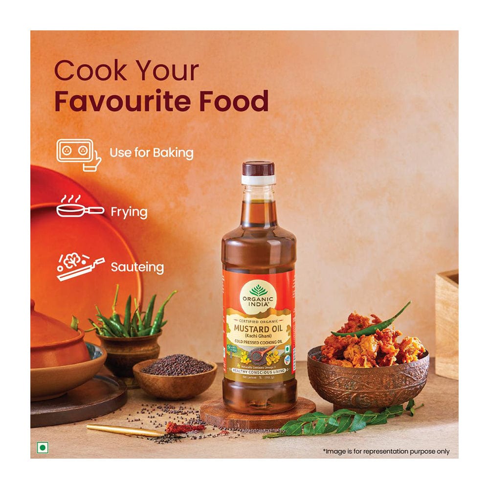 Mustard Oil I Cold-Pressed (Kachi Ghani) Cooking Oil, Naturally Contains Omega 3 I Baking, Frying, Sauteing |100% Natural, Certified Organic | 1L