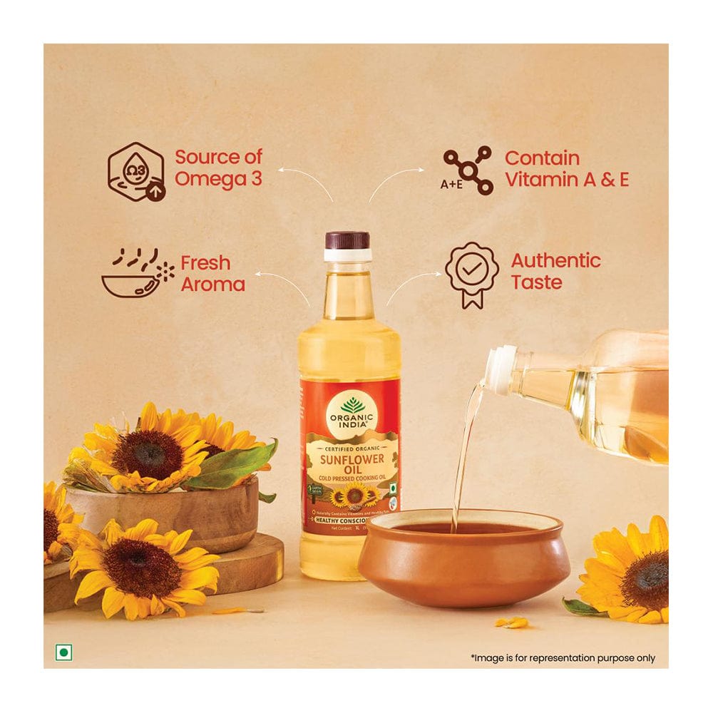 Sunflower Oil I Cold pressed (Kachi Ghani) Cooking Oil I Baking, Frying, Sauteing |With Vitamin A & E | 100% Natural, Certified Organic | 1L