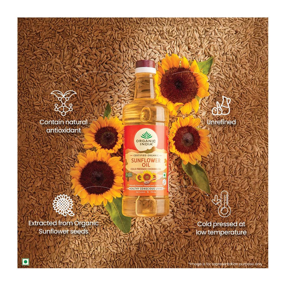 Sunflower Oil I Cold pressed (Kachi Ghani) Cooking Oil I Baking, Frying, Sauteing |With Vitamin A & E | 100% Natural, Certified Organic | 1L