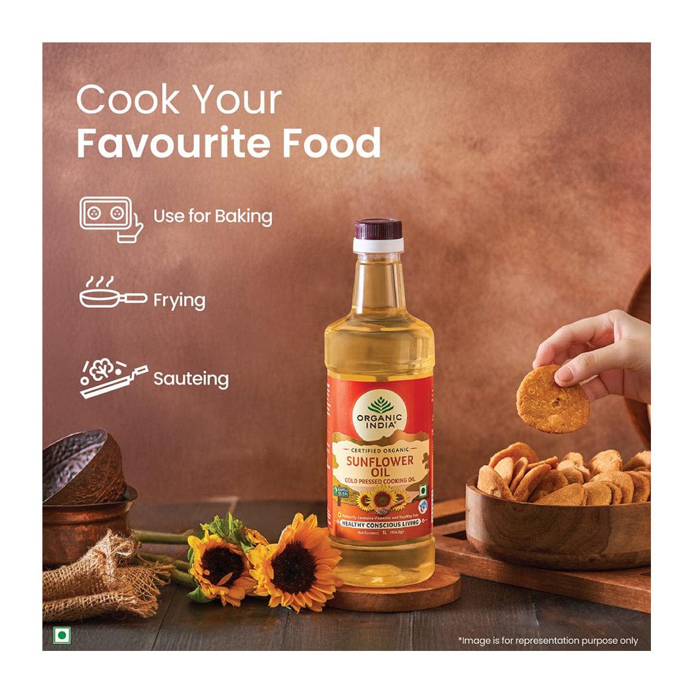 Sunflower Oil I Cold pressed (Kachi Ghani) Cooking Oil I Baking, Frying, Sauteing |With Vitamin A & E | 100% Natural, Certified Organic | 1L