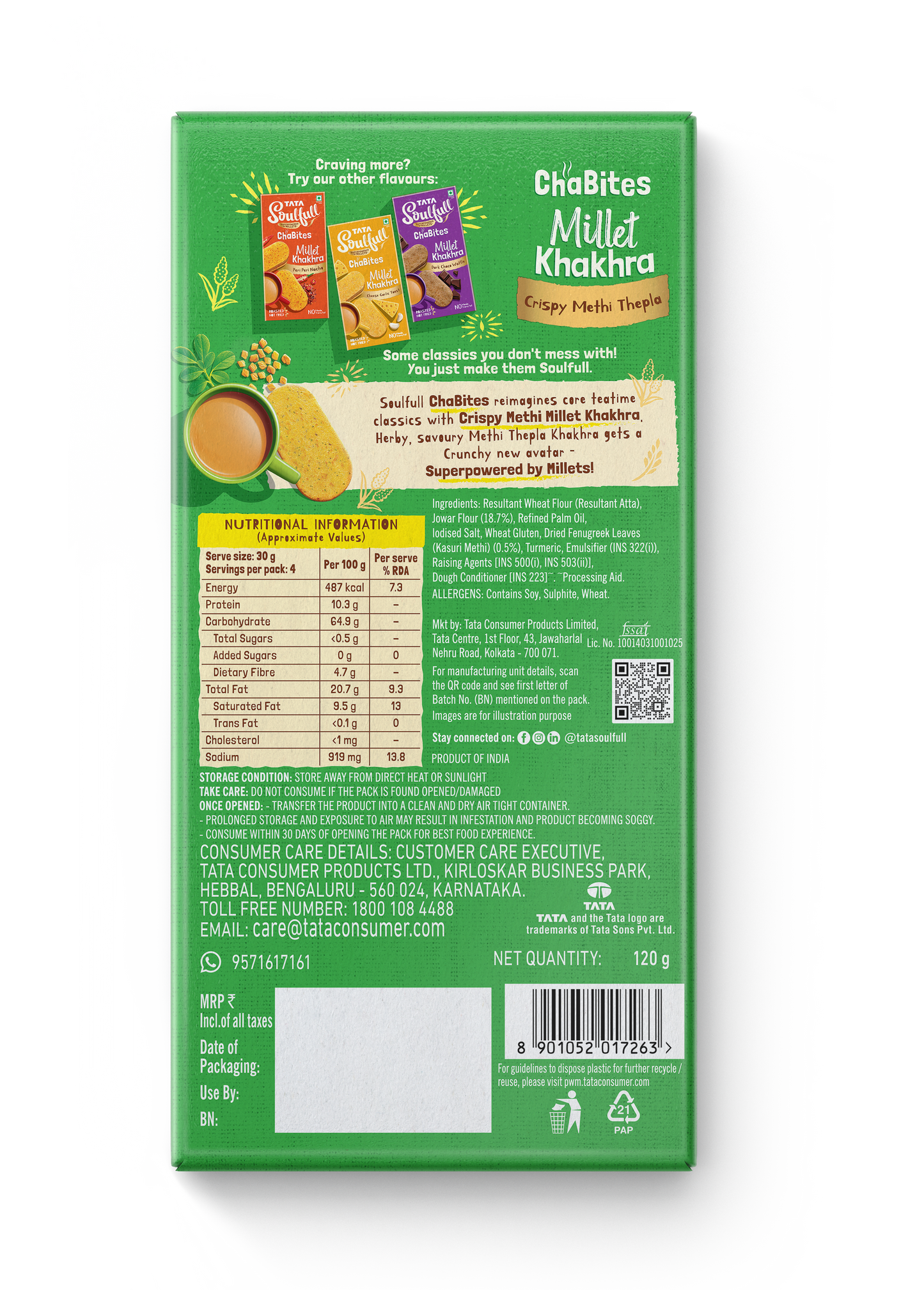 Tata Soulfull Millet Khakra Crispy Methi thepla - 120g