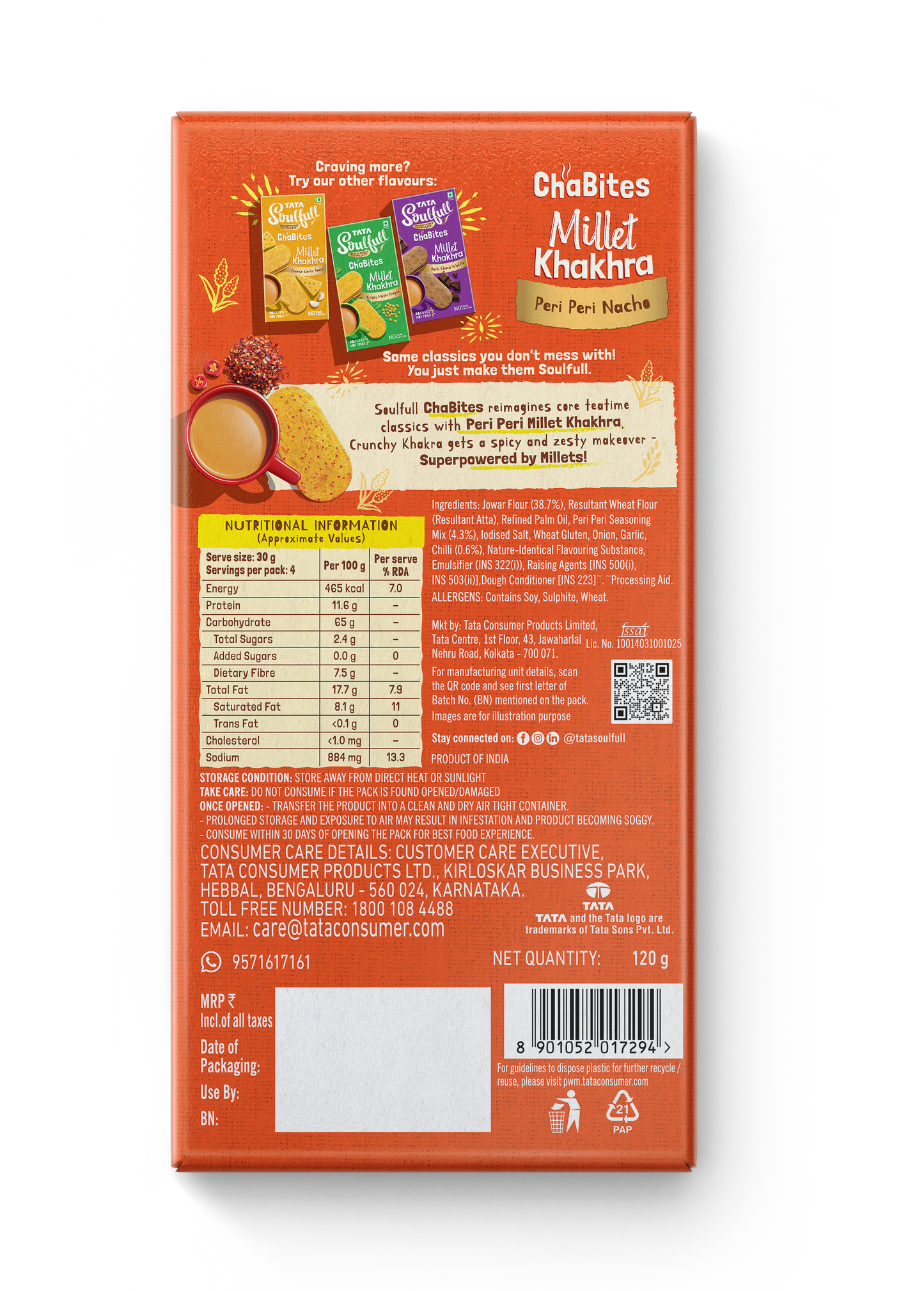 Tata Soulfull Millet Khakra Peri peri Nacho - 120g