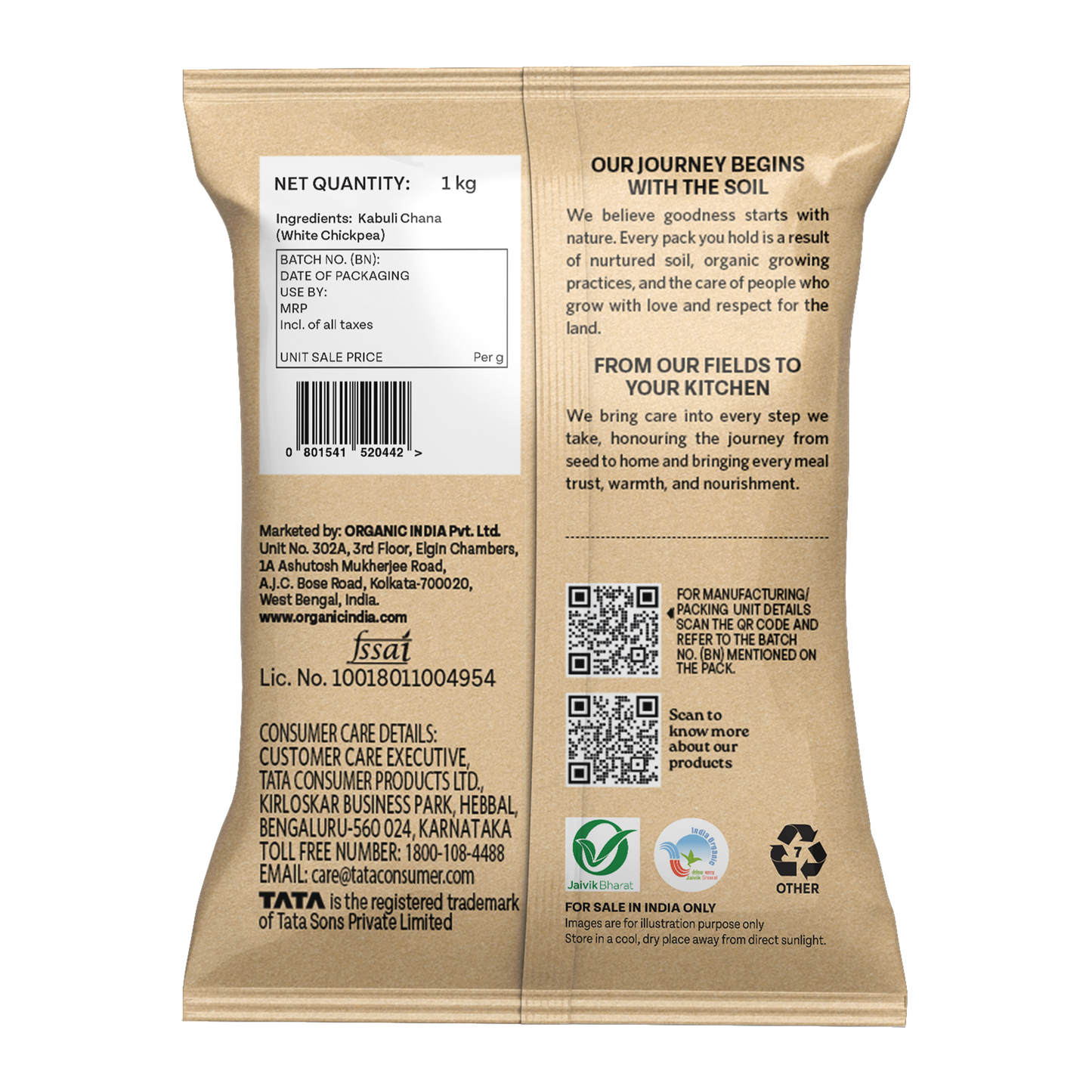 Organic India Kabuli Chana | 500g / 1Kg
