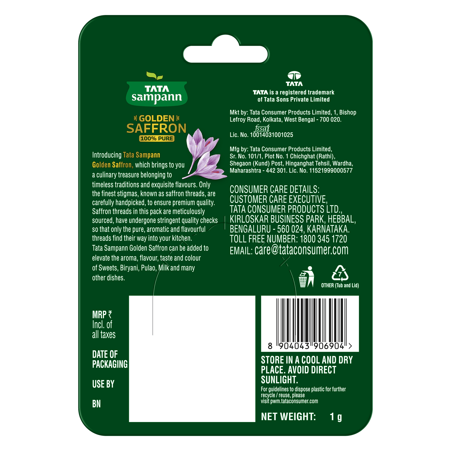 Golden Saffron, Pure Kesar | Natural Aroma & Colour | Pure Kesar | ISO 3632 Tested | 1g