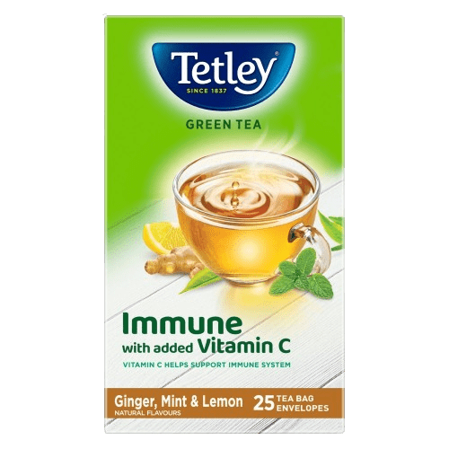 Green Tea Immune, With Added Vitamin C | Ginger, Mint & Lemon | Natural Flavours | Boosts Immunity & Metabolism | Rich in Anti-oxidants | 100% plastic-free and staple-free tea bags | 25 Tea Bags / 50 Tea Bags