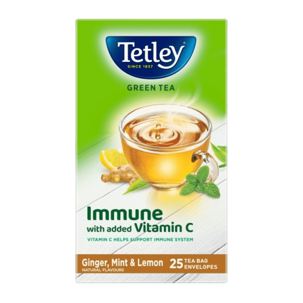 Green Tea Immune, With Added Vitamin C | Ginger, Mint & Lemon | Natural Flavours | Boosts Immunity & Metabolism | Rich in Anti-oxidants | 100% plastic-free and staple-free tea bags | 25 Tea Bags / 50 Tea Bags