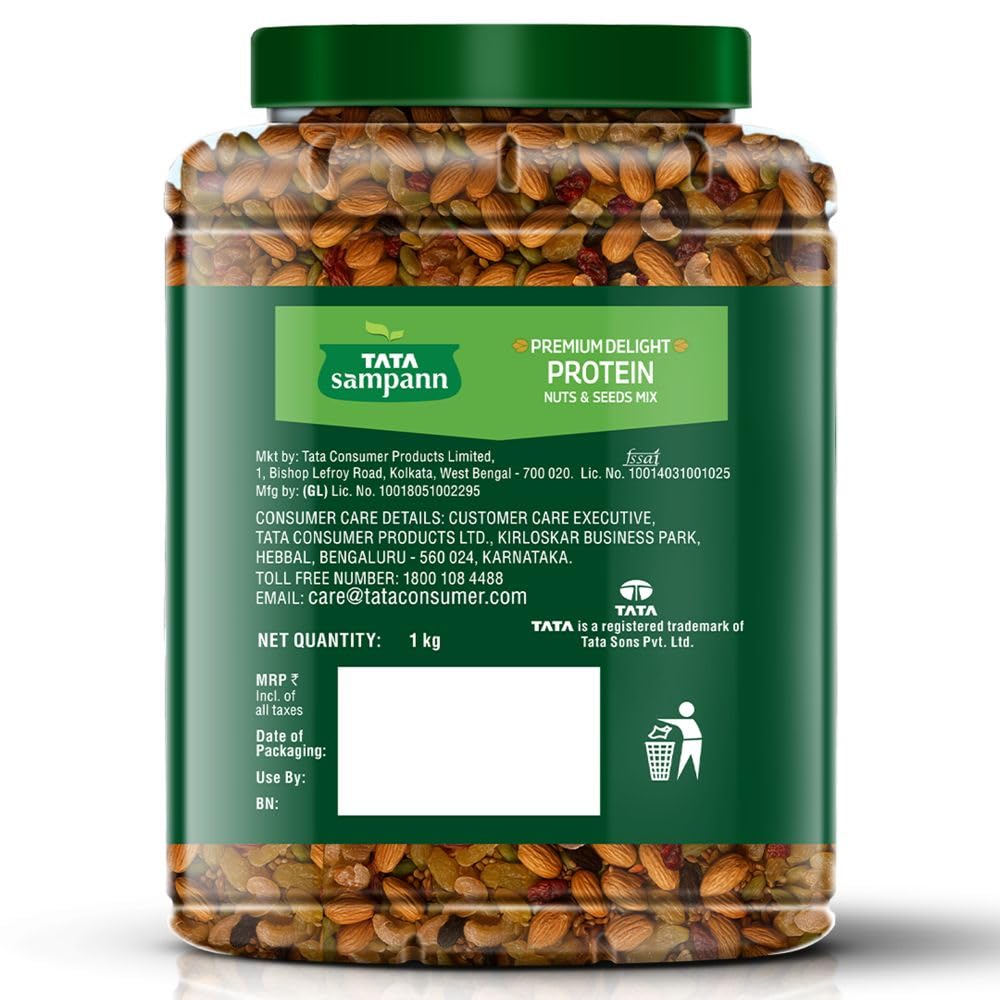 Premium Delight Protein Nuts & Seeds Mix | 1kg Pack | Protein Trail Mix | Mixed Dry Fruits, Roasted Almonds, Pumpkin and Flax Seeds, Green Raisins, Amla Bits, & Cranberries Slices | Reusable Jar