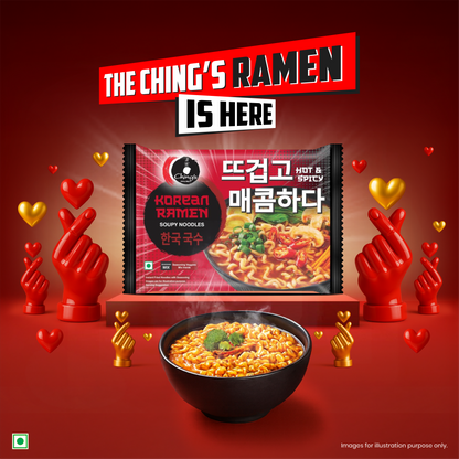 Chings Korean Ramen Hot & Spicy Noodles | 112g makes 500g Soupy Ramen meal