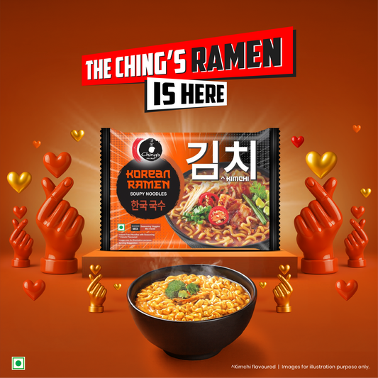 Chings Korean Ramen Kimchi & Spicy Noodles | 112g makes 500g Soupy Ramen meal