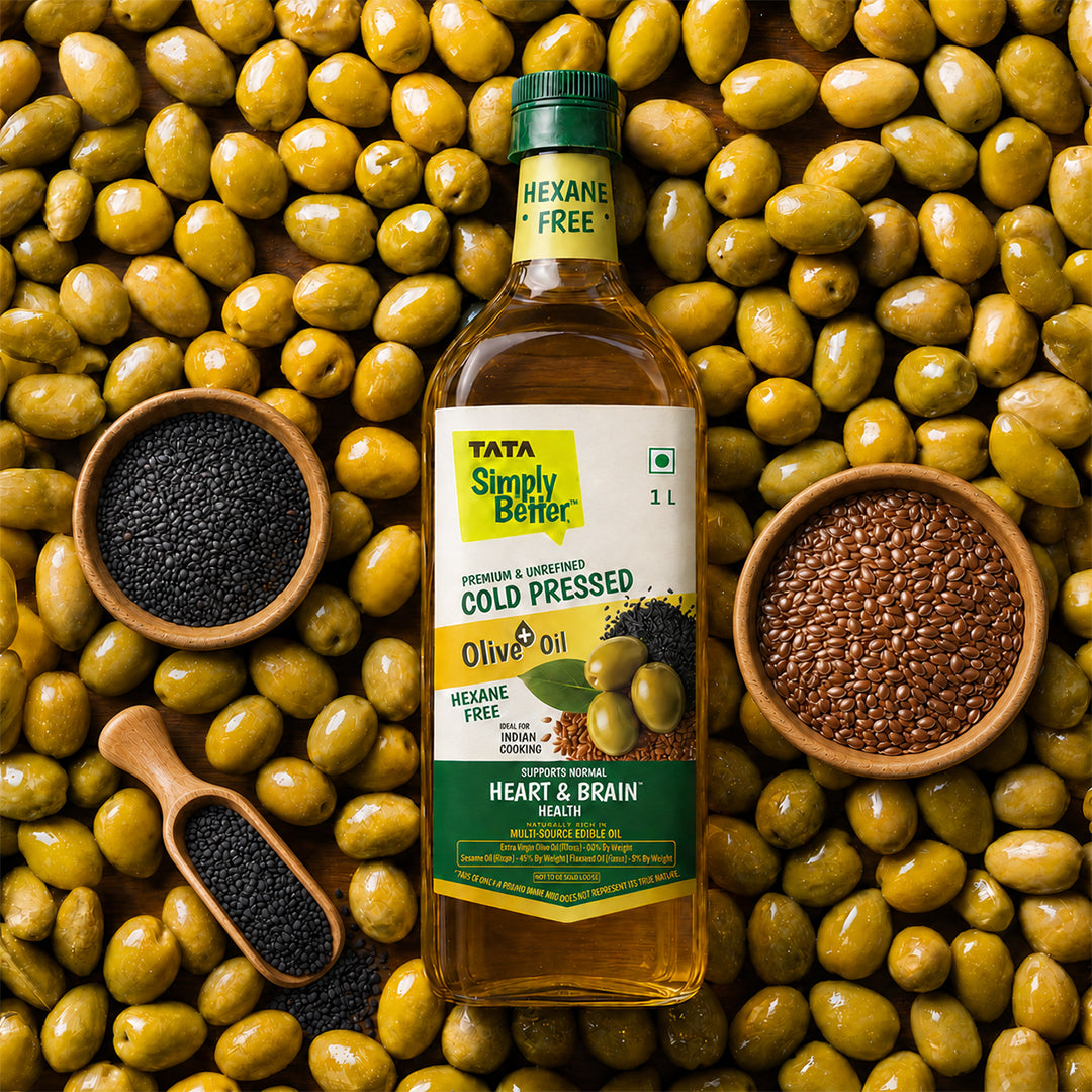 Tata Simply Better Cold Pressed Olive oil+ Blend 1L (Extra Virgin Olive + Sesame + Flax Seed)