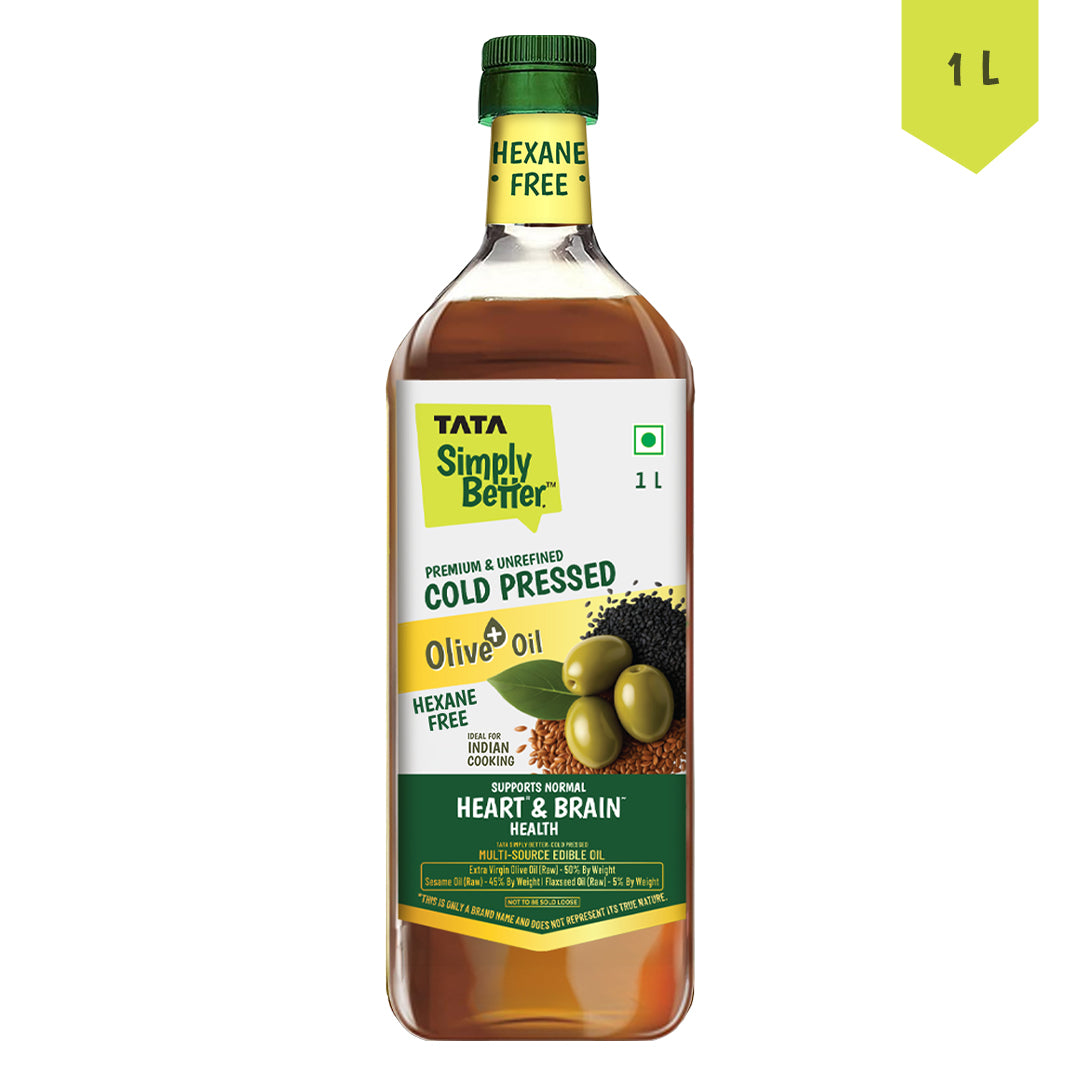 Tata Simply Better Cold Pressed Olive oil+ Blend 1L (Extra Virgin Olive + Sesame + Flax Seed)