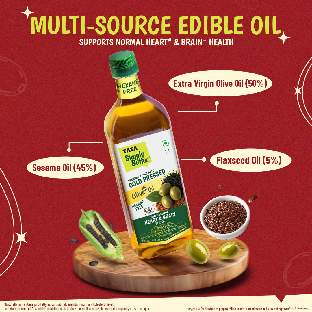 Tata Simply Better Cold Pressed Olive oil+ Blend 1L (Extra Virgin Olive + Sesame + Flax Seed)
