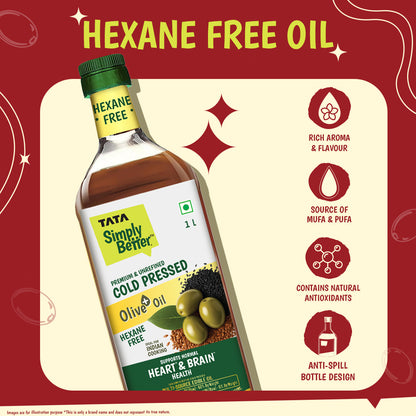 Tata Simply Better Cold Pressed Olive oil+ Blend 1L (Extra Virgin Olive + Sesame + Flax Seed)
