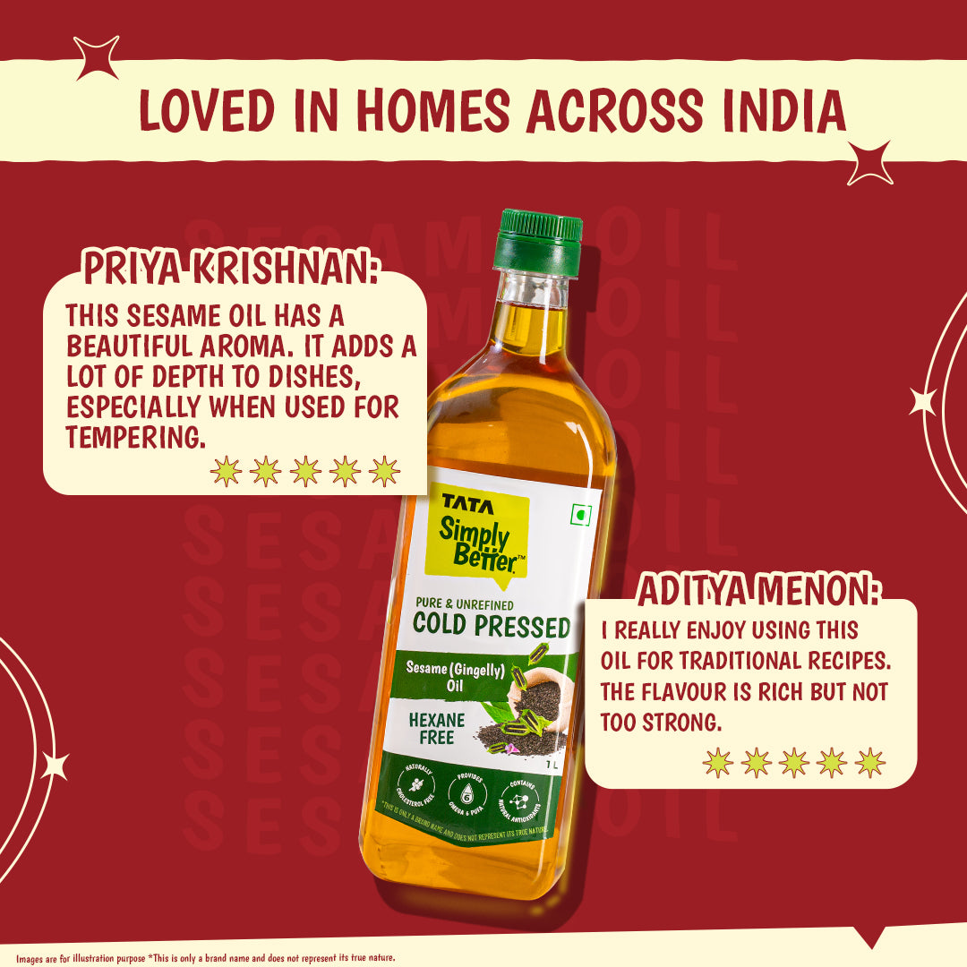 Cold Pressed Sesame Oil | A1 Grade Sesame Seeds | Pure & Unrefined | Rich Aroma & Flavour | 1L