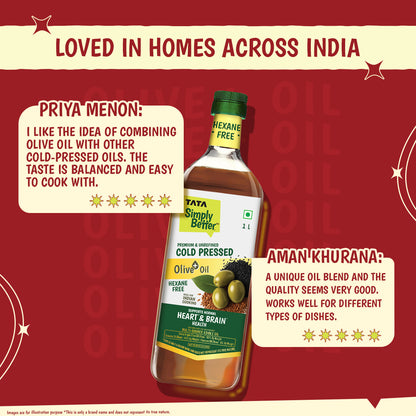 Tata Simply Better Cold Pressed Olive oil+ Blend 1L (Extra Virgin Olive + Sesame + Flax Seed)