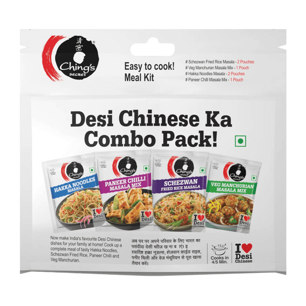 Desi Chinese Combo pack | Easy to Cook | Hakka Noodles Masala, Paneer Chilli Masala, Schezwan Fried Rice Masala & Veg Manchurian Masala |Saves Time | Authentic Desi Chinese | 120g (Pack of 6)