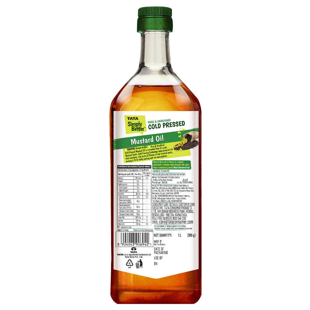 Cold Pressed Mustard Oil | A1 Grade Mustard Seeds | Pure & Unrefined | Rich Aroma & Flavour | 1L