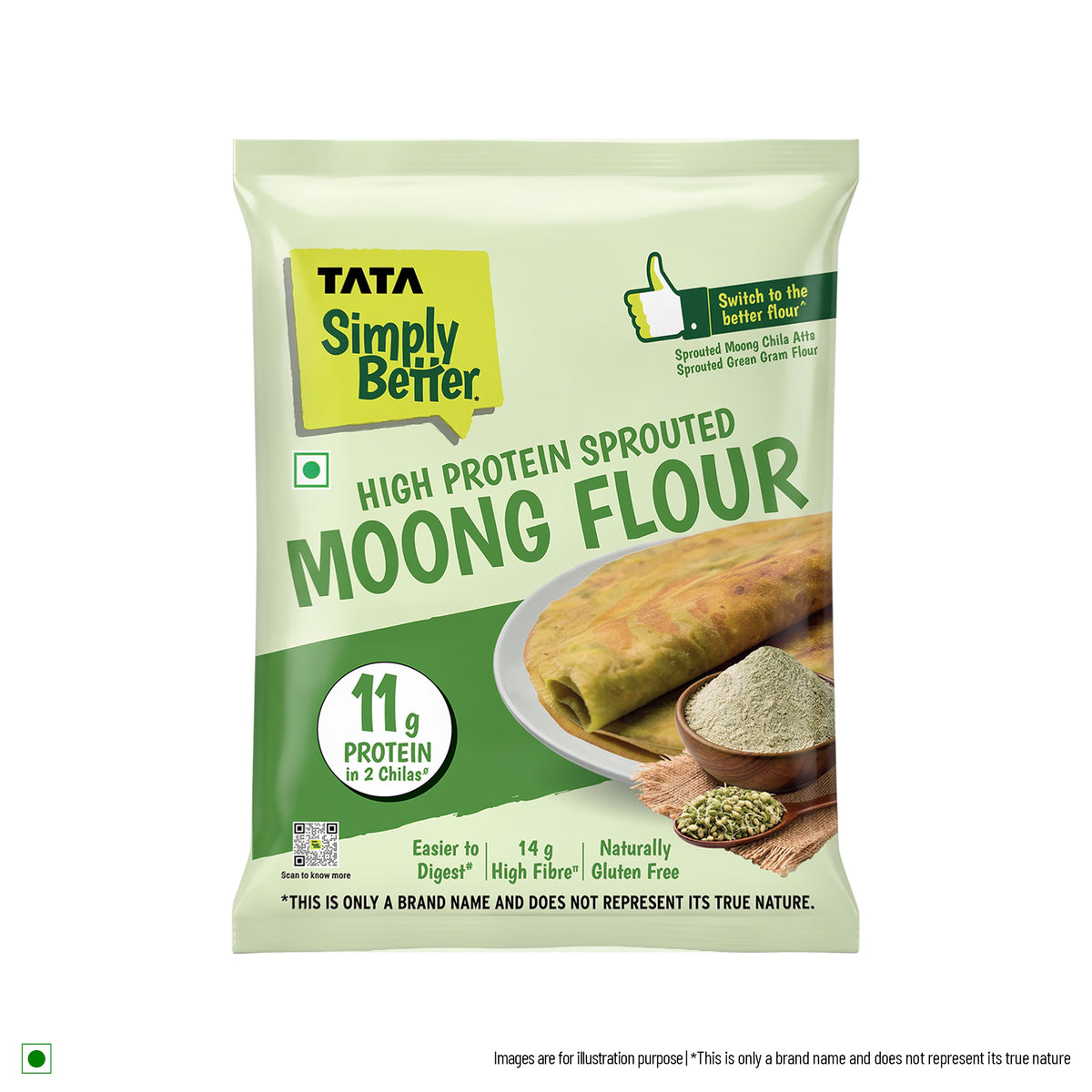 Tata Simply Better High Protein Sprouted Moong Flour | 11g Protein in 2 Chillas | 200g Pack