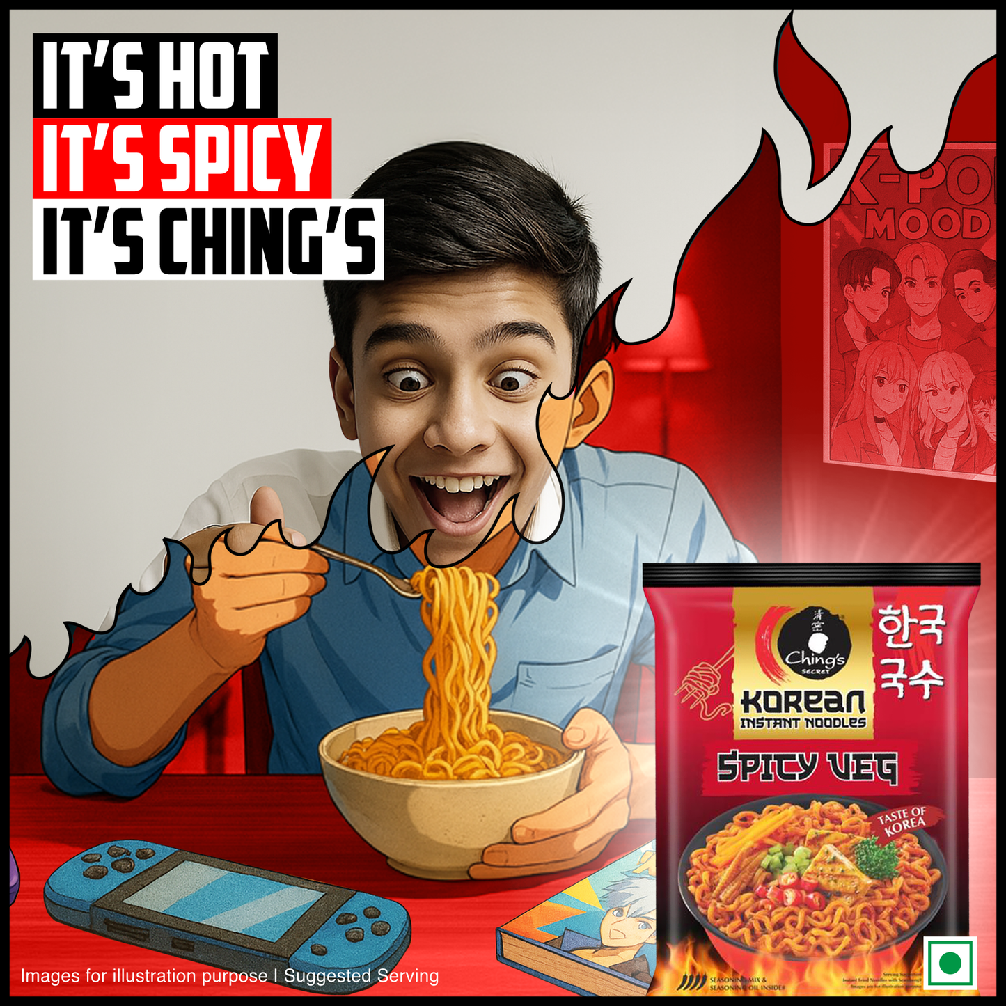 Chings Korean Instant Spicy Veg Noodles | 80g