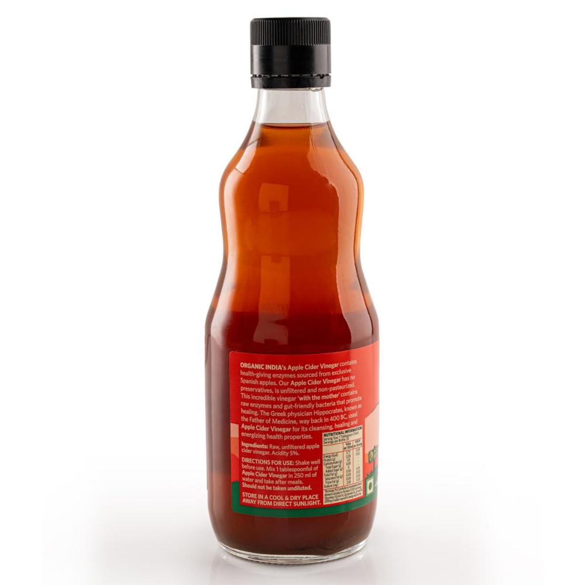 Organic India Apple Cider Vinegar I Unfiltered ACV with Mother I Raw and unpasteurised ACV  I 500 Ml