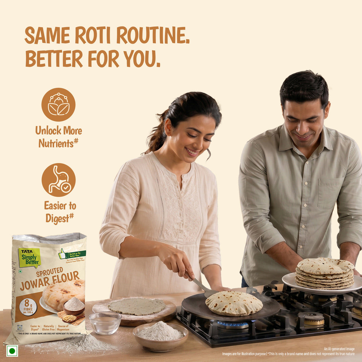 Tata Simply Better Sprouted Jowar Flour | 8g Fibre per 100g | 500g Pack