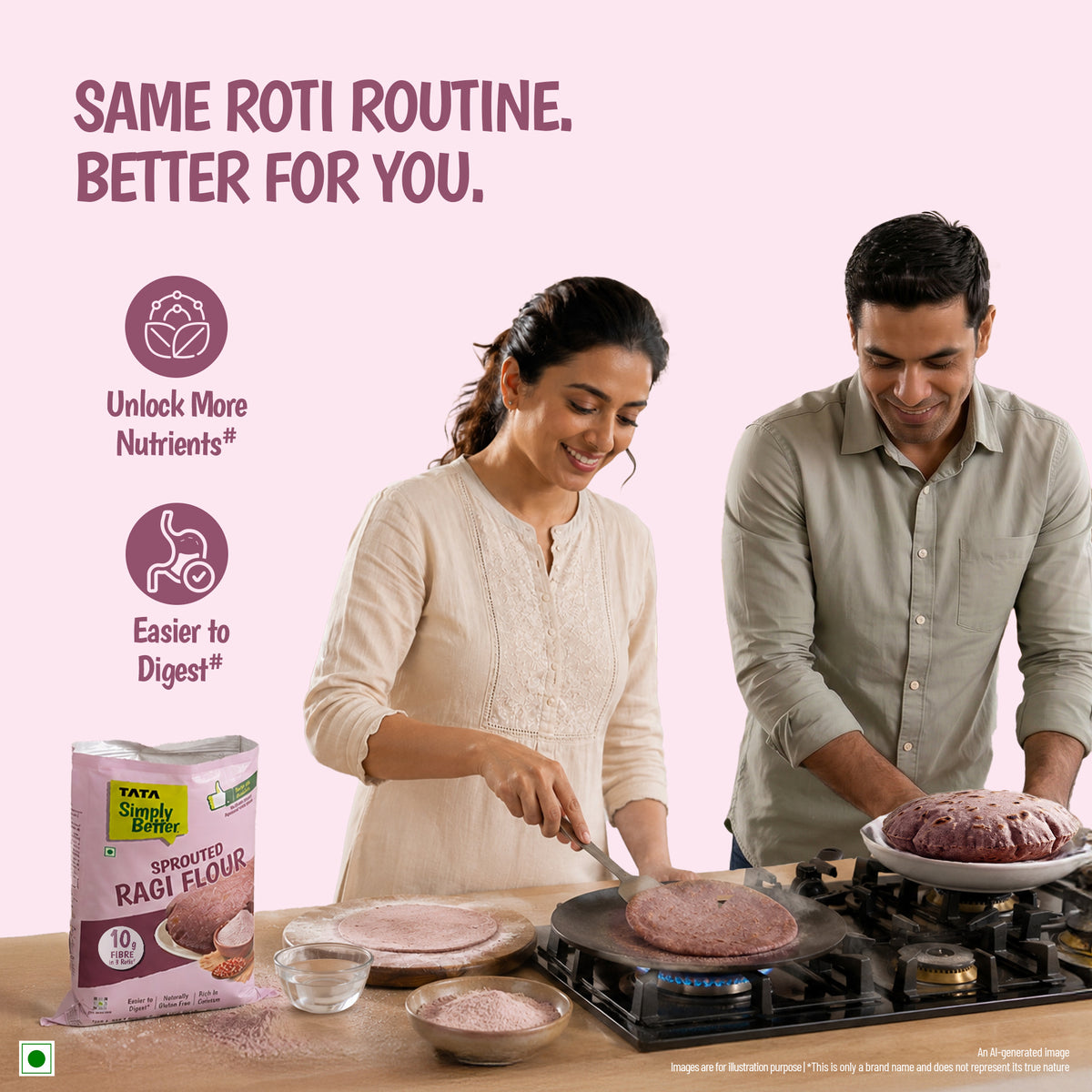Tata Simply Better Sprouted Ragi Flour | 10g Fibre in 3 Rotis | 500g Pack