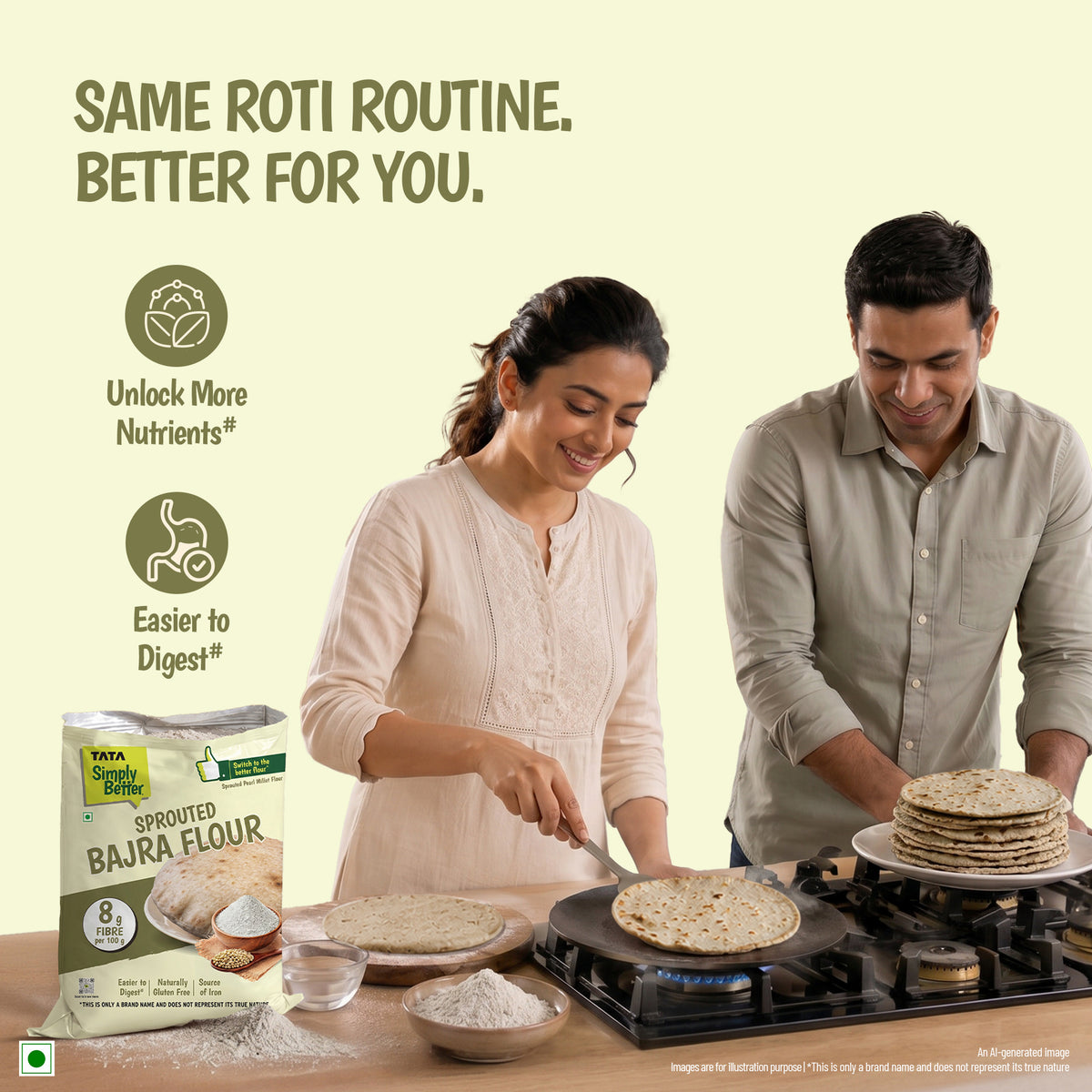 Tata Simply Better Sprouted Bajra Flour | 8g Fibre per 100g | 500g Pack