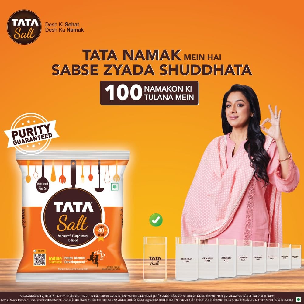 Tata Salt 1 Kg | Free flowing & Iodised Namak | Vacuum Evaporated | Salt in Fresh