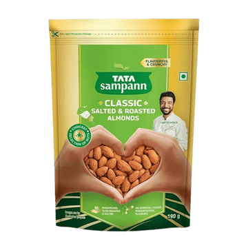 Salted & Roasted Almond (Badam) | Crunchy Snack |  Handpicked, Salted & Slow Roasted Almonds | Rich in Protein, Magnesium, and Phosphorus | No Artificial Colours & Preservatives | 190g