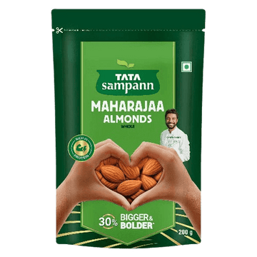 Maharajaa Almonds Badam (Whole) | 30% Bigger & Bolder | Rich in Protein, Magnesium, Phosphorus | Bold Crunch | Chef Ranveer Brar's Choice | Perfect for Snacking | 200g