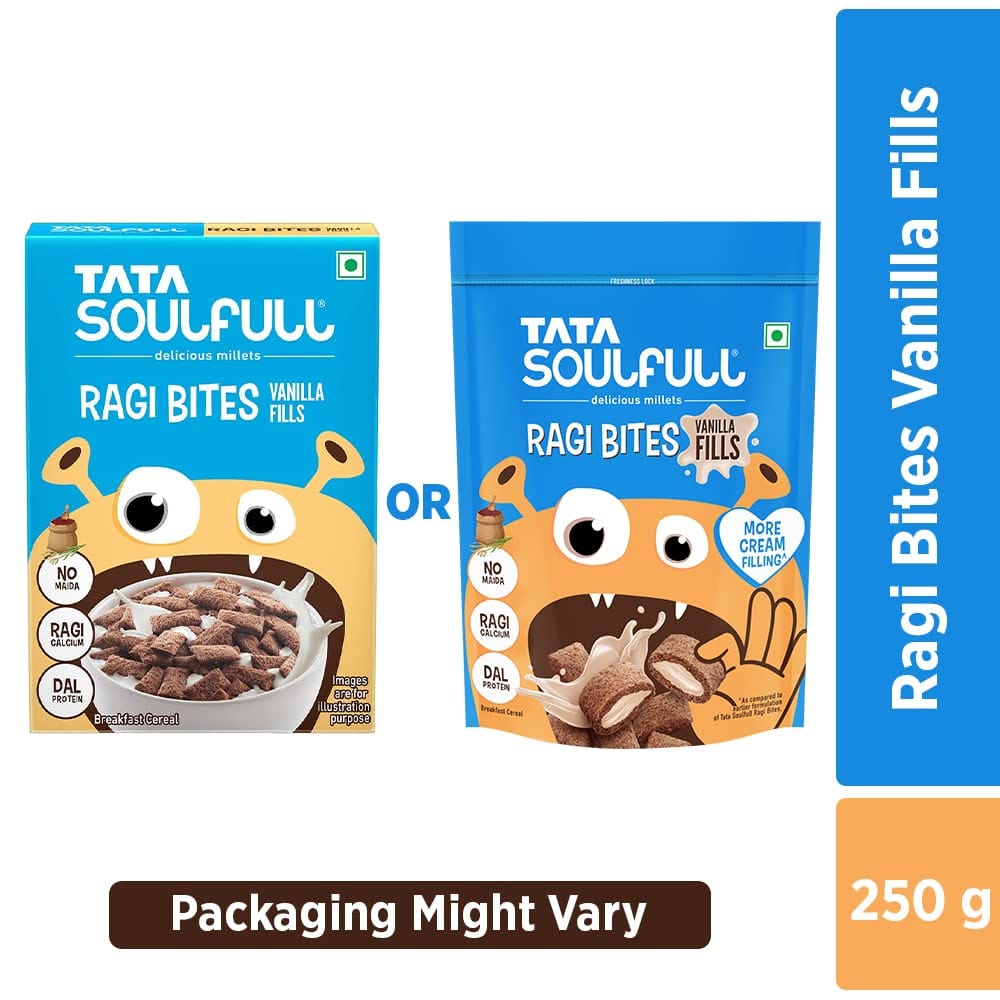 Ragi Bites - Vanilla Fills | No Maida | Power of Calcium | Dal Protein | Delicious Breakfast, Snack | No Added Color | No Preservatives | Gluten Free | 250g