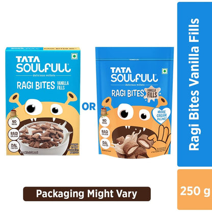 Ragi Bites - Vanilla Fills | No Maida | Power of Calcium | Dal Protein | Delicious Breakfast, Snack | No Added Color | No Preservatives | Gluten Free | 250g