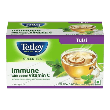 Green Tea With Tulsi | Immune, With Added Vitamin C | Boosts Immunity & Metabolism | Helps Detox & Rejuvenate | Rich in Anti-Oxidants | Plastic-free and Staple-free Tea Bags | 25 Tea Bags